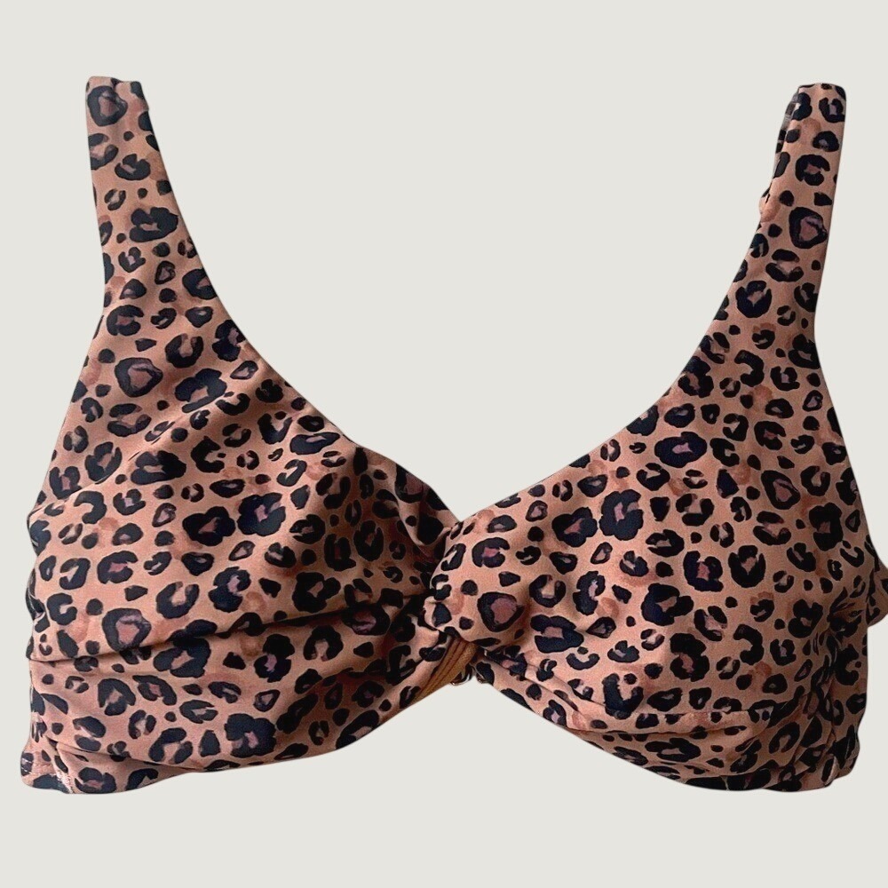 Shade & Shore Twist Front Leopard Print Bikini Swim Top Womens Medium Brown NWOT